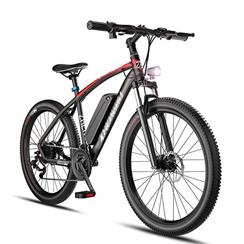 Electric Mountain Bike : HLeoz 26'' Electric Bicycle, Electric Mountain Bike for Adult Female / Male Removable Large Capacity Lithium-Ion Battery 48V 10.4Ah 27 Speed, Red
