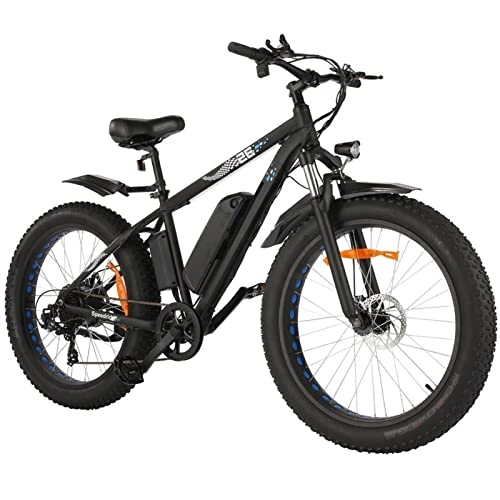 Electric Mountain Bike : HMEI EBike 500W Electric Bike 26" Fat Tire Adult Electric Bicycle 24 mph Mountain EBike for Adults 48V / 10AH Removable Lithium Battery E Bike 7 Speed (Color : Black)