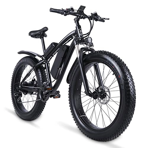 Electric Mountain Bike : HMEI EBike Electric Mountain Bike, 48V*17Ah Removable Battery, 26 Inch Fat Tire Bike Electric Bicycle for Adults 21 Speed Gear Front Suspension (Color : Black)