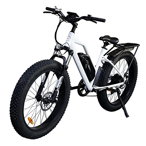 Electric Mountain Bike : HMEI EBike Electric Mountain Bike 750W 26'' Fat Tire Commuter Ebike with Rear Shelf 28 MPH Adults Electric Bicycle With Removable 48V 13Ah Lithium Battery 7 Speed Gears (Color : White)