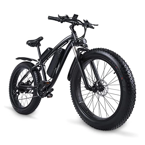 Electric Mountain Bike : HMEI Electric Bike 1000w Mens Mountain Bike Snow Bike Aluminum Alloy Electric Bicycle Ebike 48v17ah Electric Bicycle 4. 0 Fat Tire E Bike (Color : Black, Number of speeds : 21)