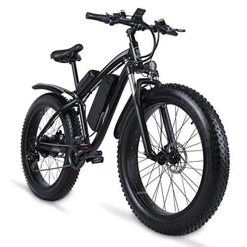 Electric Mountain Bike : HMEI Electric Bikes for Adults E Bikes For Adults Electric 1000w 26 Inches Fat Tire Bike 25 Mph 21-speed Electric Bicycle 48v17ah Lithium Battery E Bike Electric Mountain Bike (Color : Black)