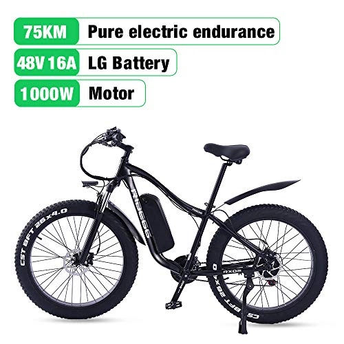Electric Mountain Bike : HNHM Electric bicycle 1000W lithium battery dual battery mountain e bike adult men 26 inch 21 speed aluminum frame-Black_CHINA