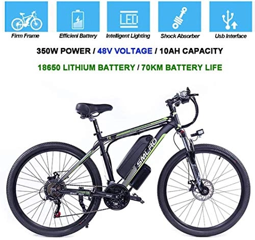 Electric Mountain Bike : Home Electric Bycicles for Men, 26" 48V 360W IP54 Waterproof Adult Electric Mountain Bike, 21 Speed Electric Bike MTB Dirtbike with 3 Riding Modes, Black green