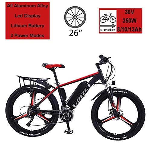 Electric Mountain Bike : HSART 26" Electric Bikes for Adult, Magnesium Alloy E-Bikes All Terrain Bicycles, 350W 36V 13Ah Removable Lithium-Ion Battery Mountain Ebike for Mens(3 Colors), Red, 10Ah65Km