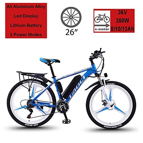 Electric Mountain Bike : HSART 26" Electric Mountain Bike for Adult, 350W 36V 13Ah Removable Lithium-Ion Battery LCD Meter 30-Speed Magnesium Alloy E-Bikes for Men(3 Colors), Blue, 13AH / 80KM