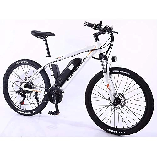 Electric Mountain Bike : HSTD Electric Mountain Bike - Dual Disc Brakes Electric Bicycle, 36V 8Ah Rechargeable Lithium Battery, Three Working Modes, City Bike, 14'' Nylon Pneumatic Tyres, Commute Ebike White-36V / 10