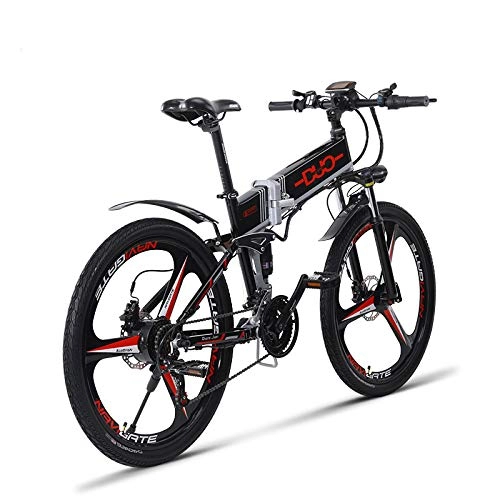 Electric Mountain Bike : HUAEAST Electric Bike, Folding Mountain Bike Commuter Bike with 48V Removable Lithium Battery, Shimano 21 Speed and 3 Working Modes