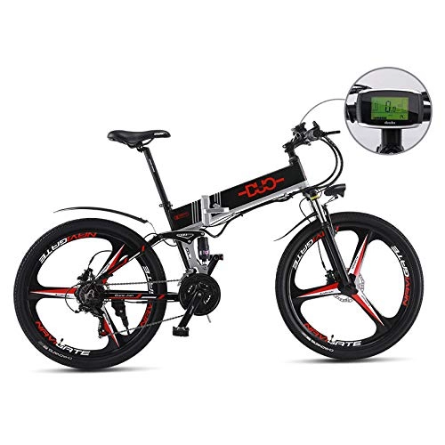 Electric Mountain Bike : HUAEAST Electric Mountain Bike, 26 Inch Folding E-bike with 3 Spokes Integrated Wheel, Disc Brake and Shimano 21 Speed Gear