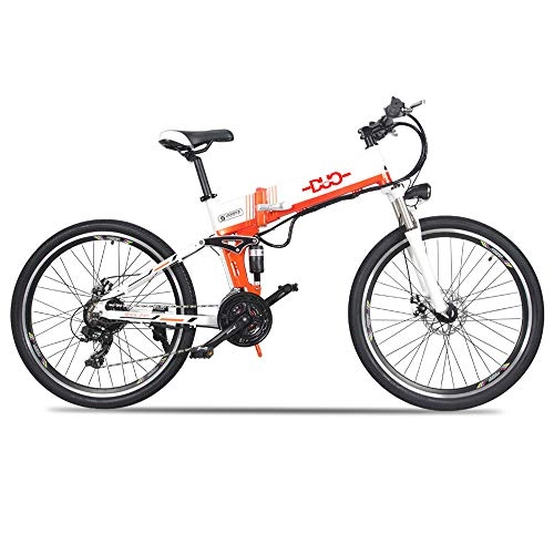 Electric Mountain Bike : HUARLE Electric Mountain Bike, 26 Inch 21 Speed Folding E-bike with LCD Display and Double Disc Brake