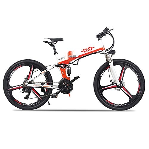 Electric Mountain Bike : HUARLE Electric Mountain Bike, 26 Inch Mens Folding City Bike with 3 Working Modes and LCD Display(White)