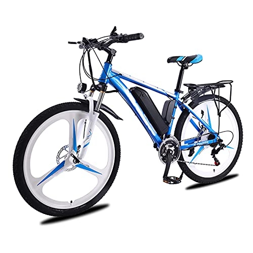 Electric Mountain Bike : HULLSI Electric Bike, Aluminum Alloy for Adults Mountain Bike with 350W Motor, 36V / 10Ah Removable Lithium Battery, 21Speed Gears, Double Disc Brakes, Blue, 26 inch