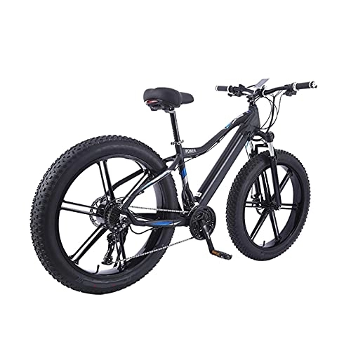 Electric Mountain Bike : HULLSI Electric Bike, Aluminum Alloy for Adults Mountain Bike with 36V 350W Motor, Removable Lithium Battery, 27 Speed Gears, Rough Wheel Snowmobile Double Disc Brakes, Black, 26 inch
