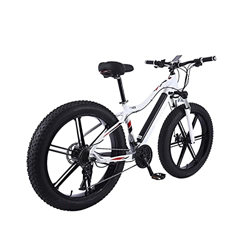 Electric Mountain Bike : HULLSI Electric Bike, Aluminum Alloy for Adults Mountain Bike with 36V 350W Motor, Removable Lithium Battery, 27 Speed Gears, Rough Wheel Snowmobile Double Disc Brakes, White, 26 inch