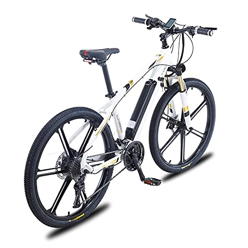 Electric Mountain Bike : HULLSI Electric Bike, Aluminum Alloy Frame for Adults Mountain Bike with 350W Motor, 36V / 10Ah Removable Battery, 27 Speed Gears, Double Disc Brakes, White, 26 inch