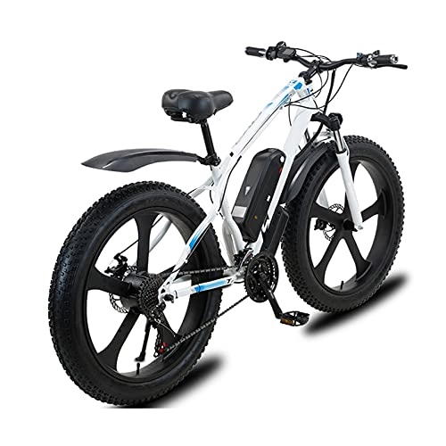 Electric Mountain Bike : HULLSI Electric Mountain Bike 26" MTB 48V 13A for Adult Variable Speed Electric Bicycle Lithium Battery Snowmobile 21 Speed Gears Double Disc Brakes, White, 26 inch