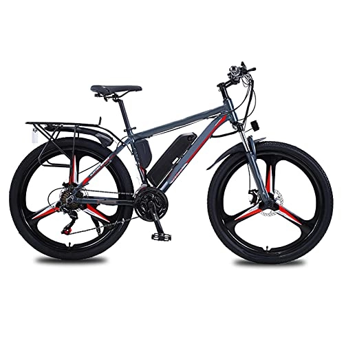 Electric Mountain Bike : HULLSI Electric Mountain Bike Aluminum Alloy 26" MTB Assisted Bicycle Lithium Battery 350W Motor, 36V / 10Ah Removable Battery, 21 Speed Gears, Double Disc Brakes, Red, 8AH