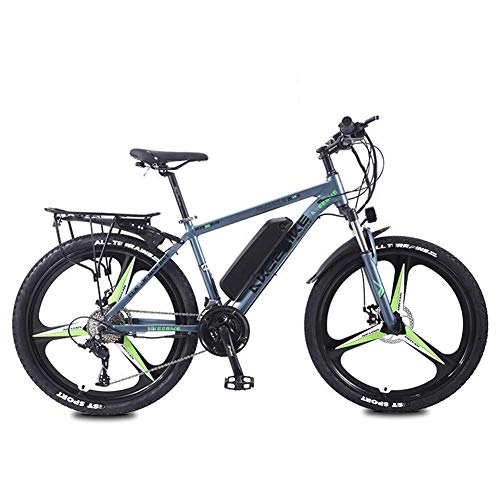 Electric Mountain Bike : HWOEK 26 Inch Adult Electric Mountain Bike, 350W Motor City Travel Electric Bike 36V Removable Battery 27 Speed Dual Disc Brakes with Rear Shelf, Gray, 13AH 90km