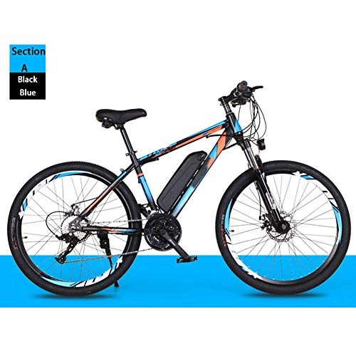 Electric Mountain Bike : HWOEK Adult Mountain Electric Bicycle, 250W Motor 26'' Off-Road Electric Bike with Removable 36V 8AH / 10AH Lithium-Ion Battery 21 / 27 Variable Speed Double Disc Brake Unisex, black blue, A 36V10AH