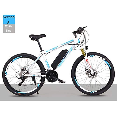Electric Mountain Bike : HWOEK Adult Mountain Electric Bicycle, 250W Motor 26'' Off-Road Electric Bike with Removable 36V 8AH / 10AH Lithium-Ion Battery 21 / 27 Variable Speed Double Disc Brake Unisex, white blue, B 36V8AH