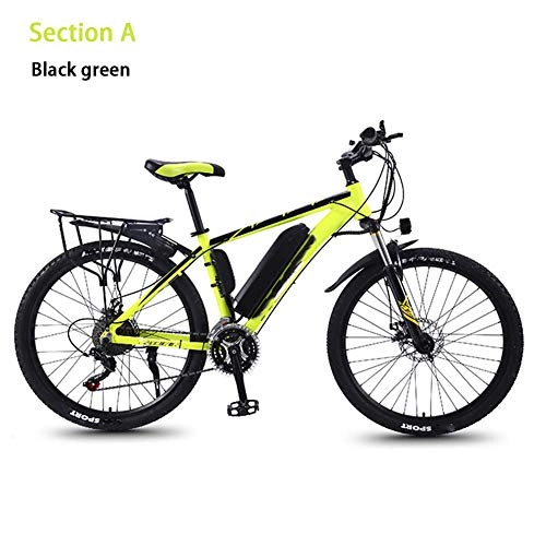 Electric Mountain Bike : HWOEK Adult Mountain Electric Bike, 350W Motor 26" Electric Off-Road Bike with Removable 36V 8 / 10 / 13AH Lithium-Ion Battery 27 Speed Dual Disc Brakes with Rear Seat Unisex, black green, B 36V13AH