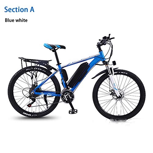 Electric Mountain Bike : HWOEK Adult Mountain Electric Bike, 350W Motor 26" Electric Off-Road Bike with Removable 36V 8 / 10 / 13AH Lithium-Ion Battery 27 Speed Dual Disc Brakes with Rear Seat Unisex, white blue, B 36V10AH