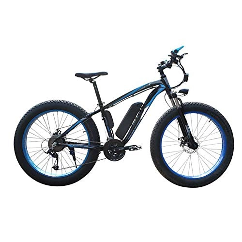 Electric Mountain Bike : HWOEK Adult Snow Electric Bicycle, 4.0 Fat Tire Electric Bicycle Professional 27 Speed Disc Brake 48V15AH Lithium Battery Suitable for 160-190 Cm Unisex, black blue, 48V10AH350W