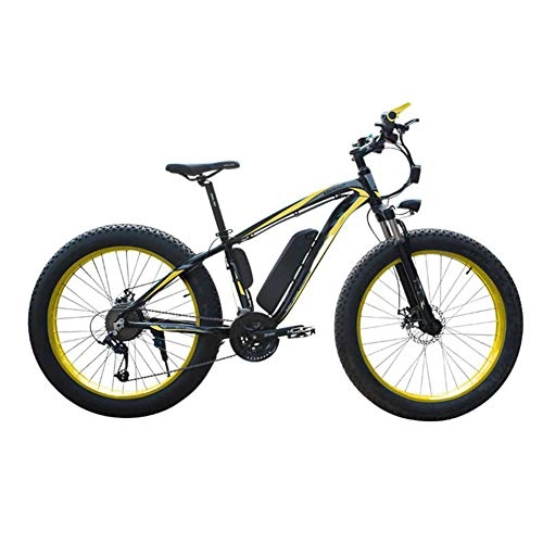Electric Mountain Bike : HWOEK Adult Snow Electric Bicycle, 4.0 Fat Tire Electric Bicycle Professional 27 Speed Disc Brake 48V15AH Lithium Battery Suitable for 160-190 Cm Unisex, black yellow, 36V10AH350W