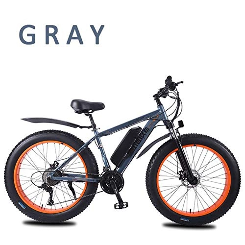 Electric Mountain Bike : HWOEK Adults Snow Electric Bike, Lockable Front Fork Shock Absorption 26 Inch 4.0Fat Tires Mountain E-Bike 27 Speed Dual Disc Brakes 36V Removable Battery, Gray, 8AH
