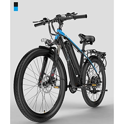 Electric Mountain Bike : HWOEK Electric Off-Road Bike, 400W Brushless Motor 26 Inch Adults Electric Mountain Bike 21 Speed Removable 48V Battery Dual Disc Brakes with Back Seat, Blue, 10.4AH