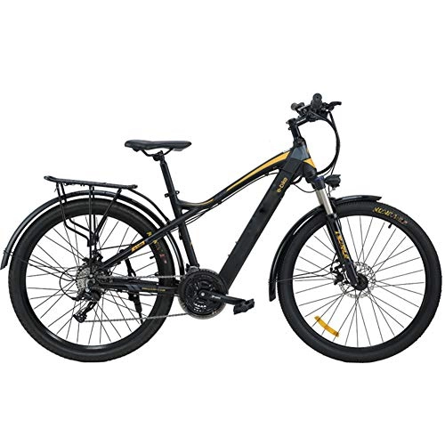 Electric Mountain Bike : HWOEK Mountain Electric Bike, 27.5 Inch Travel Electric Bicycle Dual Disc Brakes with Mobile Phone Size LCD Display 27 Speed Removable Battery City Electric Bike for Adults, gray orange, B 9.6AH