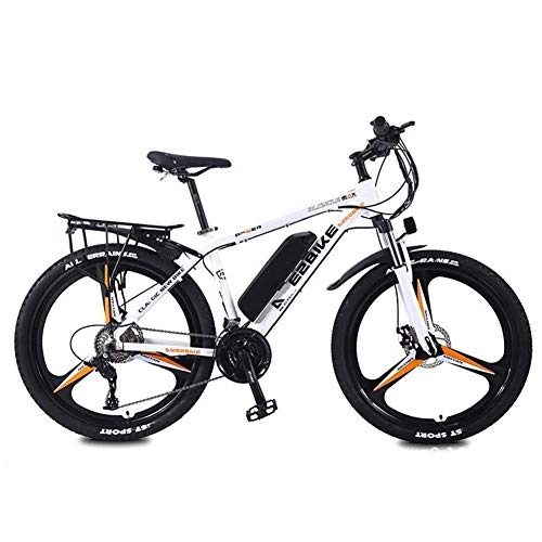 Electric Mountain Bike : HY-WWK 26 inch Adult Electric Mountain Bike, 350W Motor City Travel Electric Bike 36V Removable Battery 27 Speed Dual Disc Brakes with Rear Shelf, White, 10Ah 70Km, White