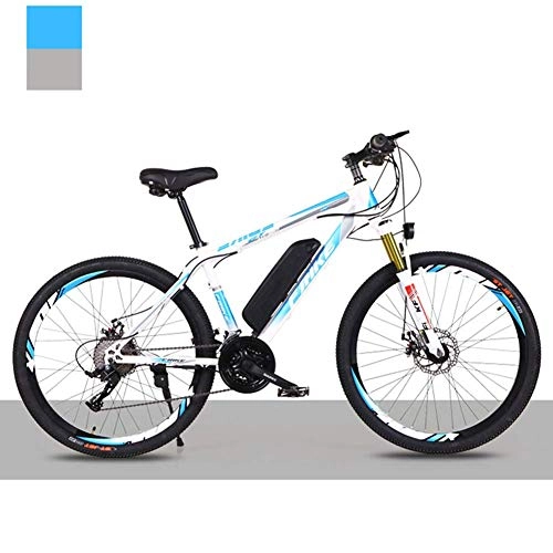 Electric Mountain Bike : HY-WWK Electric Mountain Bike for Adult, 36V Removable Lithium Battery 26 inch High Carbon Steel Electric Bicycle 21 / 27 Speed Dual Disc Brakes, White Blue, B 8Ah 36Km, White Blue