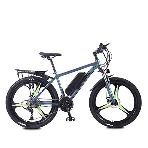Electric Mountain Bike : HY-WWK Mountain Travel Electric Bike, Dual Disc Brakes 26 inch Adults City Commute Ebike 27 Speed Magnesium Alloy Integrated Wheels Removable Battery, White Orange, 8Ah, Silver Green
