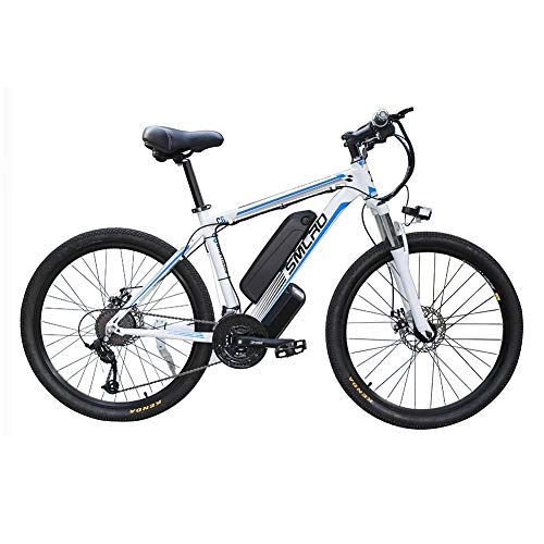 Electric Mountain Bike : Hyuhome Electric Bicycles for Adults, Ip54 Waterproof 500W 1000W Aluminum Alloy Ebike Bicycle Removable 48V / 13Ah Lithium-Ion Battery Mountain Bike / Commute Ebike, white blue, 1000W