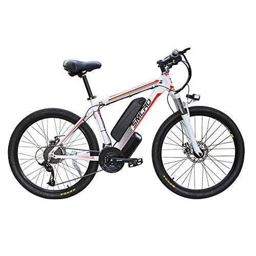 Electric Mountain Bike : Hyuhome Electric Bicycles for Adults, Ip54 Waterproof 500W 1000W Aluminum Alloy Ebike Bicycle Removable 48V / 13Ah Lithium-Ion Battery Mountain Bike / Commute Ebike, white red, 1000W