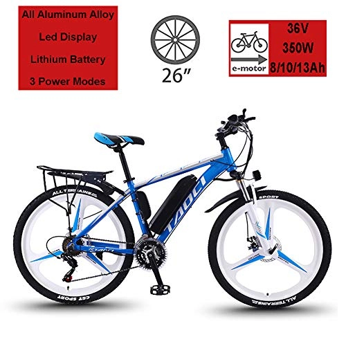 Electric Mountain Bike : Hyuhome Electric Bikes for Adult, Magnesium Alloy Ebikes Bicycles All Terrain, 26" 36V 350W 13Ah Removable Lithium-Ion Battery Mountain Ebike for Mens, Blue, 10Ah65Km