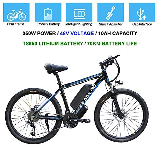 Electric Mountain Bike : Hyuhome Electric Bycicles for Men, 26" 48V 360W IP54 Waterproof Adult Electric Mountain Bike, 21 Speed Electric Bike MTB Dirtbike with 3 Riding Modes, black blue