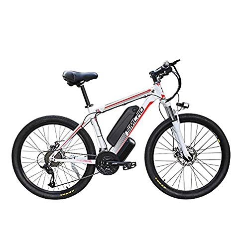 Electric Mountain Bike : Hyuhome Electric Bycicles for Men, 26" 48V 360W IP54 Waterproof Adult Electric Mountain Bike, 21 Speed Electric Bike MTB Dirtbike with 3 Riding Modes, white red