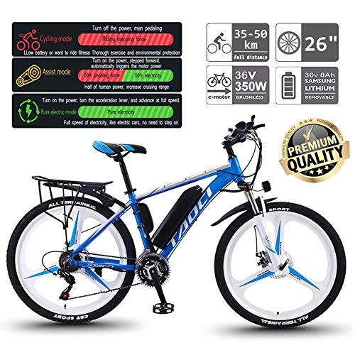 Electric Mountain Bike : JIEER 26'' Electric Mountain Bike with 30 Speed Gear And Three Working Modes, E-Bike Citybike Adult Bike with 350W Motor for Commuter Travel-Blue