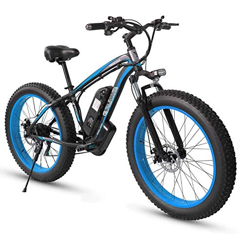 Electric Mountain Bike : JIEER Adult Fat Tire Electric Mountain Bike, 26 Inch Wheels, Lightweight Aluminum Alloy Frame, Front Suspension, Dual Disc Brakes, Electric Trekking Bike for Touring-Blue