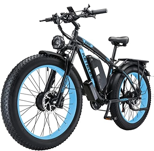 Electric Mountain Bike : Keteles K800 Electric Bike Dual Motor 48V 23Ah Removable Battery Adult Electric Bicycle (Blue-23Ah)