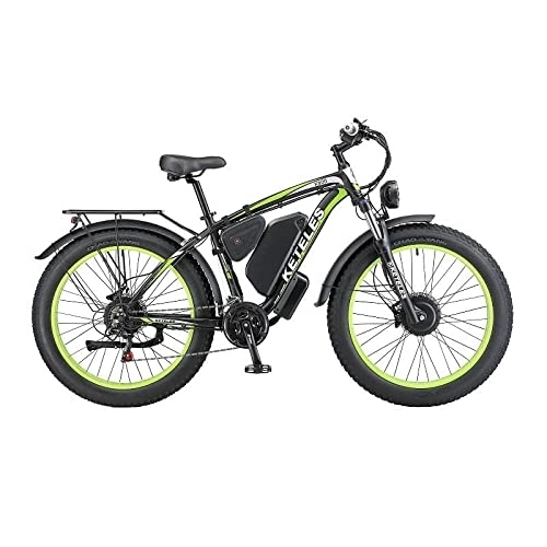 Electric Mountain Bike : Kinsella Electric Bicycle Dual Motor, Snow Bicycle Aluminum Alloy, 48V Fat Tire Moped 26 Inches