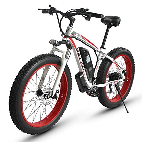 Electric Mountain Bike : Knewss Electric bicycle aluminum alloy 48V15AH lithium battery beach snowmobile 26 * 4.0 fat tire folding mountain electric bicycle-White Red 48V15AH
