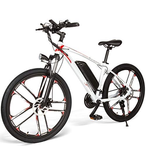 Electric Mountain Bike : KongLyle [Poland Stock] Electric Bike Bicycle Moped with Front Rear Disk Brake 350W for Cycling Outdoor, 150Kg Max Load (White)