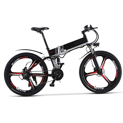 Electric Mountain Bike : KPLM Electric Mountain Bike, 26 Inch Folding E-bike, 36V 13Ah Premium Full Suspension and Shimano 7 Speed Gear