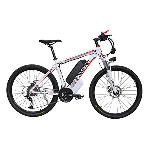 Electric Mountain Bike : KT Mall 26'' Electric Mountain Bike Brushless Gear Motor Large Capacity (48V 350W 10Ah) 35 Miles Range And Dual Disc Brakes Alloy Electric Bicycle, white red