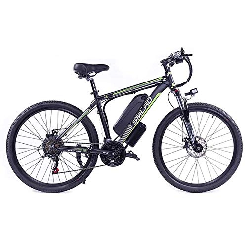 Electric Mountain Bike : KT Mall 26 In Electric Bike for Adult 48V10AH350W High Capacity Lithium Battery with Battery Lock 27 Speed Mountain Bicycle with LCD Instrument and LED Headlights Commute E-bike, Black Green