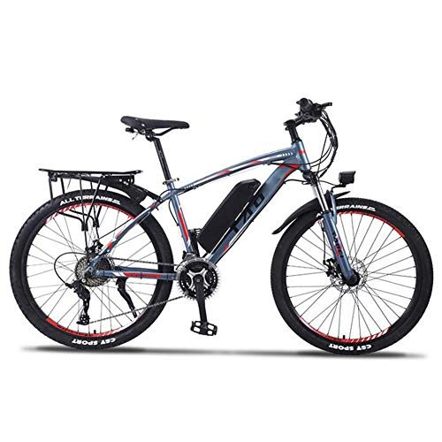 Electric Mountain Bike : KT Mall 26 in Electric Bikes for Adults 350W Aluminum Alloy Mountain E- Bikes with 36V13ah Lithium Battery and Controller, Double Disc Brake 27 Speed Bicycle Boost Endurance 90Km, Gray Red