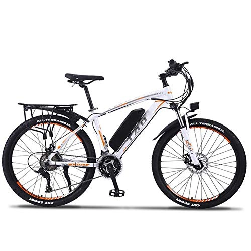 Electric Mountain Bike : KT Mall 26 in Electric Bikes for Adults 350W Aluminum Alloy Mountain E- Bikes with 36V13ah Lithium Battery and Controller, Double Disc Brake 27 Speed Bicycle Boost Endurance 90Km, White Orange